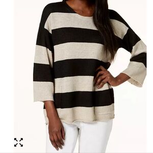 Eileen Fisher Black and Cream Striped Sweater NWOT